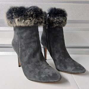 Antonio Melani Suede Ankle Boots Fur‎ Trim Stiletto Heel Gray Size 7M